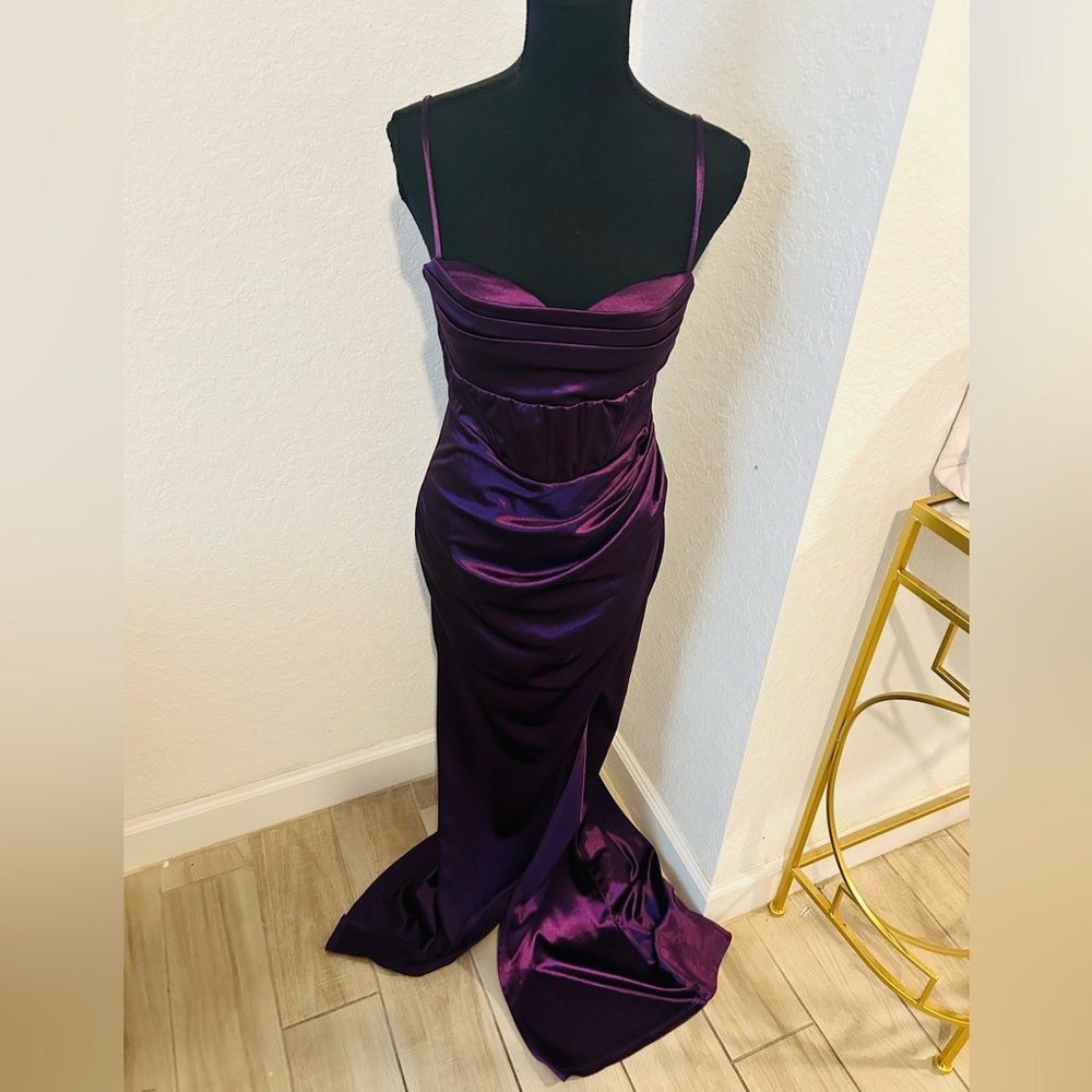 Windsor Elegant Purple Satin Evening Gown